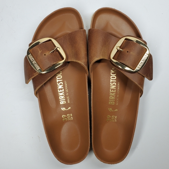Birkenstock Madrid Big Buckle Cognac Leather Sandals - Picture 5 of 6
